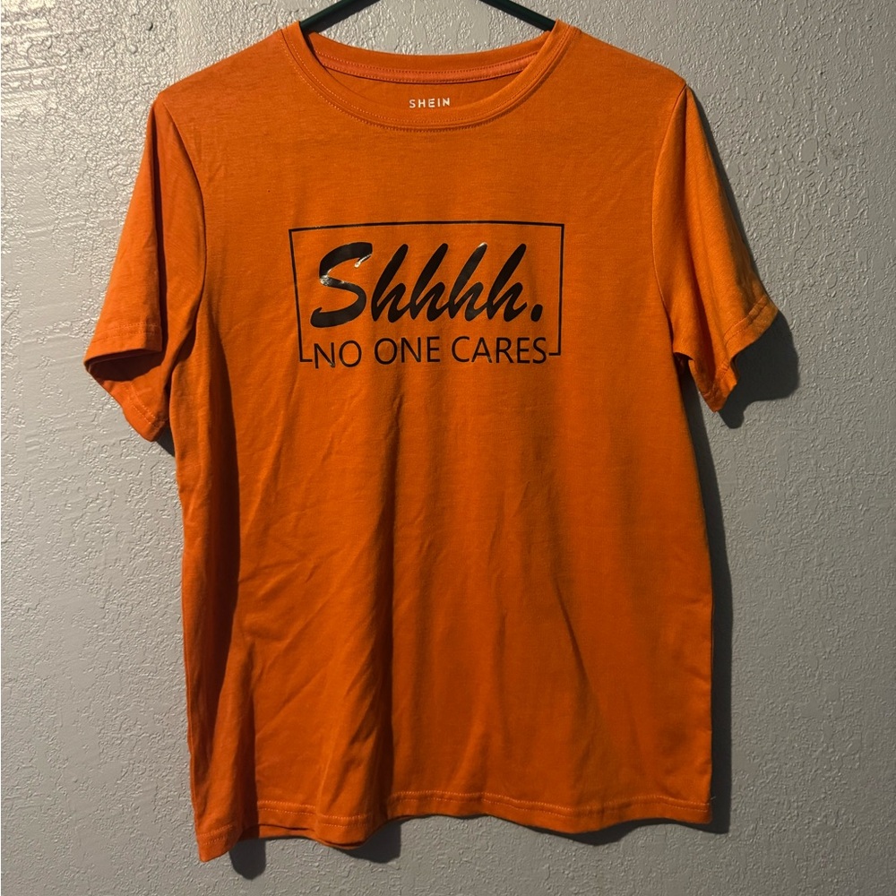 5/$20 
SHEIN Bold Orange Statement Tee shhhhhh